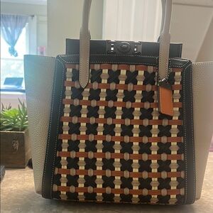 Coach Woven Tote Bag - Black, Tan, Cream, Orange